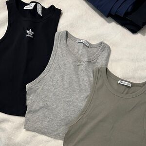 Adidas Black and Gray Tank Tops